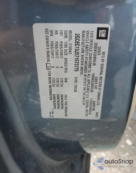 2007 Chevrolet Silverado C1500 Crew Cab из США, поврежденный, VIN 2GCEC13J571673775